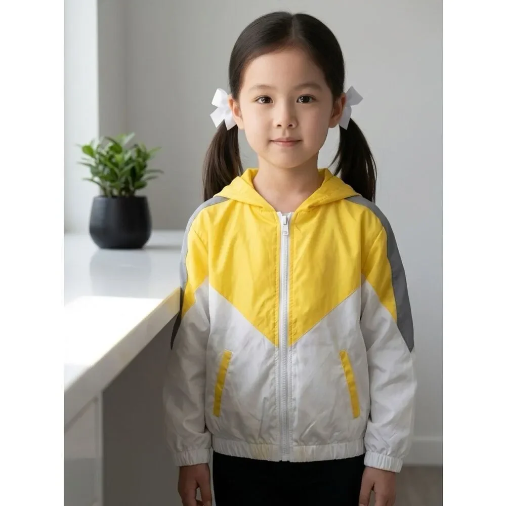 NWT Girls Toddler Yellow Lightweight Full Zip Windbreaker Jacket Hood Size 4T
